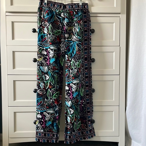 NWT Bebop Women’s Boho Black Neon Printed Wide Leg Relaxed Fit Pants - Size Med - Picture 5 of 6